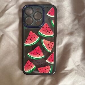 Watermelon Print Black Phone Case - iPhone 15 Pro